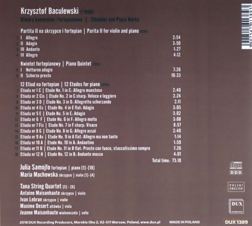 Krzysztof Baculewski: Utwory Kameralne i Fortepianowe [CD]