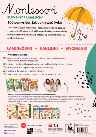Elementarz malucha 2-3 lata. Montessori - Katarzyna Szcześniewska, Magdalena Szcześniewska, Marta Szcześniewska [KSIĄŻKA]