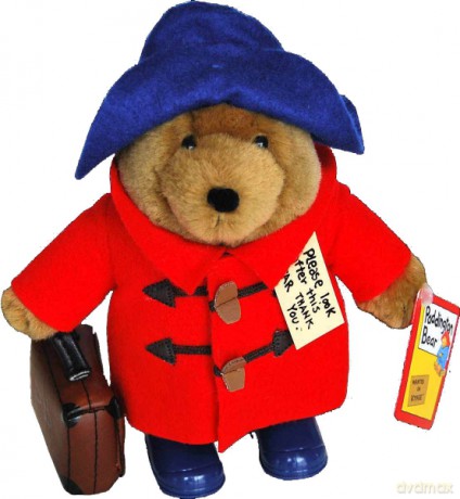 Pluszowy Paddington w czerwonym płaszczyku z walizką i w butach [ZABAWKA]