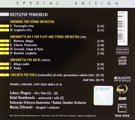 Krzysztof Penderecki: Works For String Orchestra [CD]