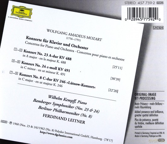 Kempff/ /Leitner: Mozart-8,23,24 Klavier [CD]