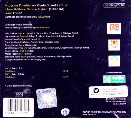 Passio Christi - J.B.C. Freislich /Muzyczne Dziedzictwo Miasta Gdańska Vol.Iv/ [CD]