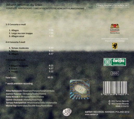 Alina Ratkowska: Johann Jeremias Du Grain /Wszystkie Koncerty Klawesynowe/ (digipack) [CD]