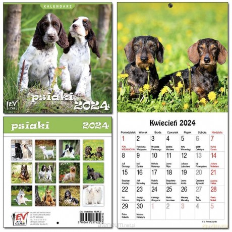 Kalendarz 2024 dla dzieci 16x32 13 plansz Psiaki [KALENDARZ]