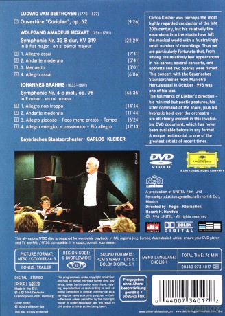 Kleiber: Beethoven: Coriolan,Mozart: Sym.33,Brahms [DVD]