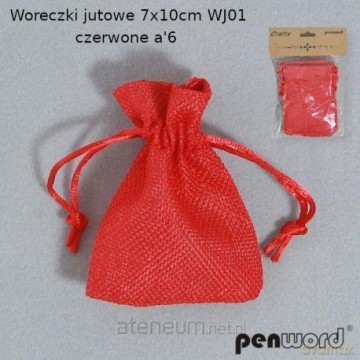 Woreczki jutowe czerwone 7x10cm 6szt