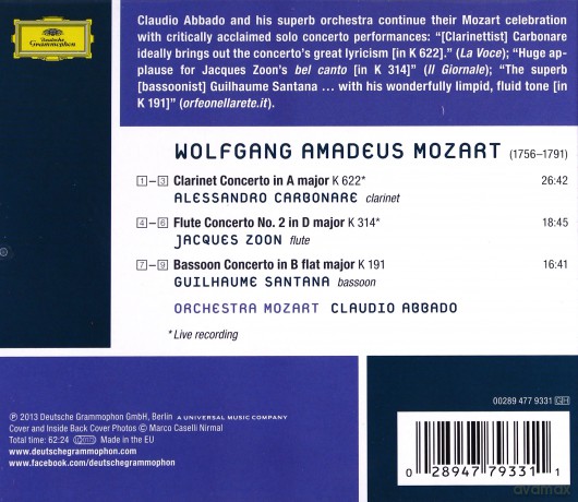 Claudio Abbado: Mozart: Clarinetbasson, Flute, Clarinet Concertos [CD]