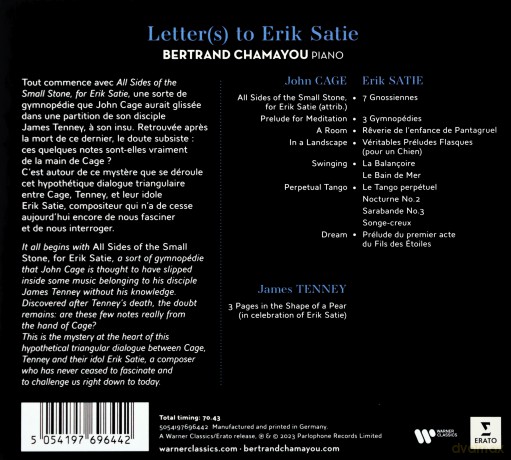 Bertrand Chamayou: Letter(S) To Erik Satie [CD]