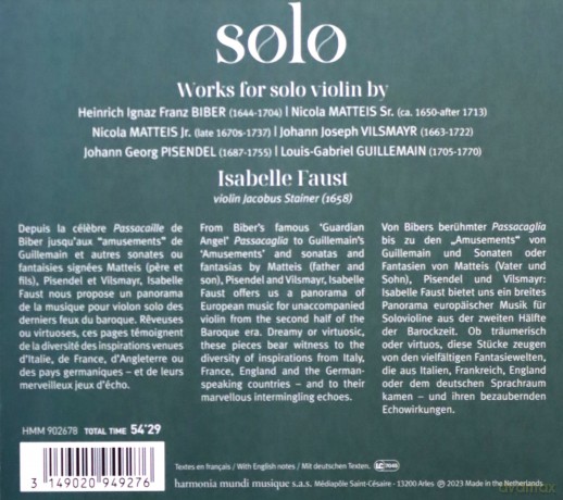 Isabelle Faust: Solo Matteis - Pisendel - Biber - Guillemain - Vilsmayr (digipack) [CD]