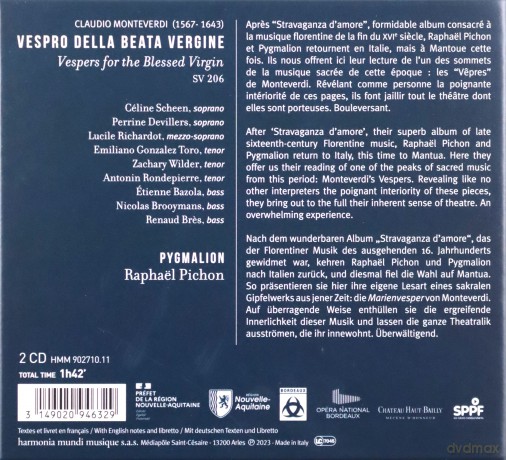Monteverdi: Vespro Della Beata Vergine Pichon Pygmalion Scheen Devillers [2CD]