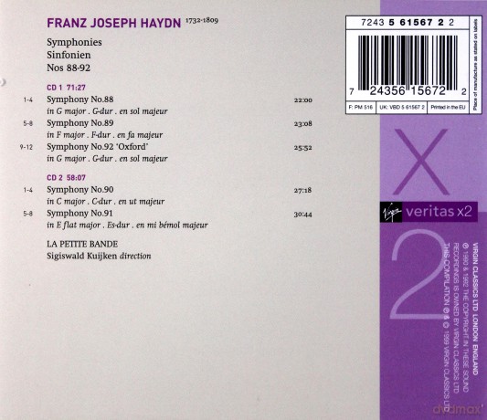 Kuijken: Veritas X2-Symphonies 88-92 [2CD]