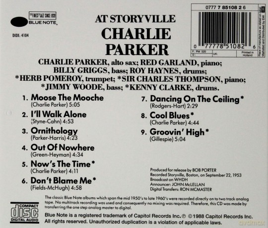 Parker, Charlie: Charlie Parker At Storyville [CD]