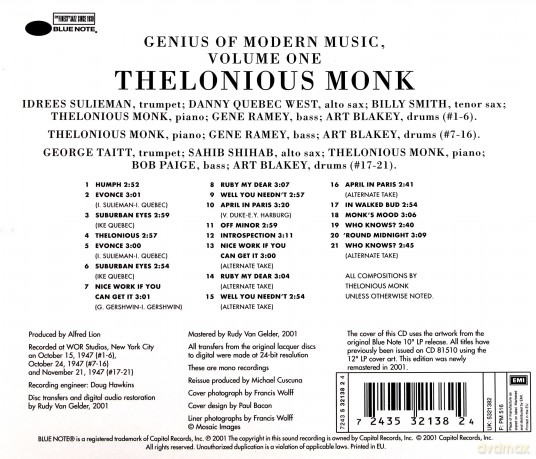 Monk, Thelonious: Genius Of Modern Music Vol 1 [CD]