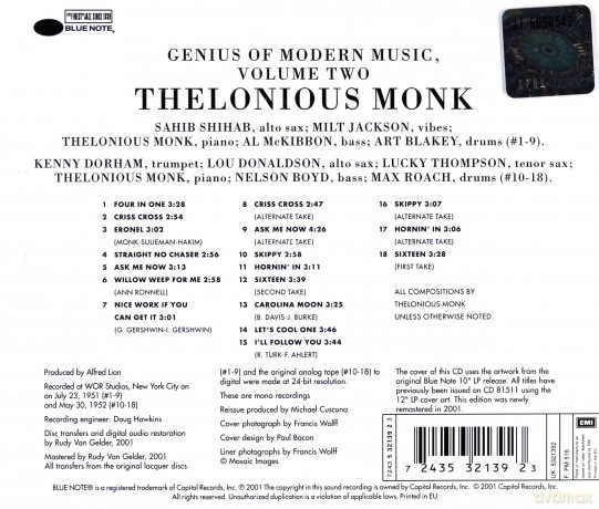 Monk, Thelonious: Genius Of Modern Music Vol 2 [CD]