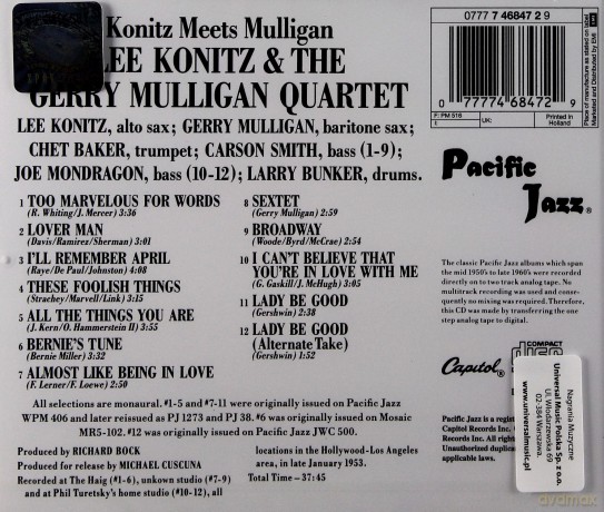 Konitz, Lee & Gerry Mulligan: Konitz Meets Mulligan [CD]