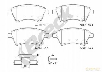 Zestaw klocków hamulcowych, hamulce tarczowe Breck 24391 00 701 00 Suzuki Fiat Lancia Alfa Romeo