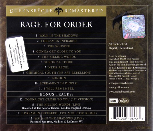 Queensryche: Rage For Order [CD]