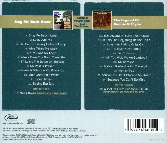 Haggard, Merle: Sing Be Back Home/Legend Of Bonnie [CD]