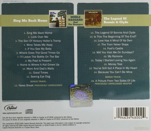 Haggard, Merle: Sing Be Back Home/Legend Of Bonnie [CD]