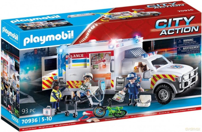 PLAYMOBIL Zestaw figurek City Action 70936 Ambulans pogotowia ratunkowego: US Ambulance