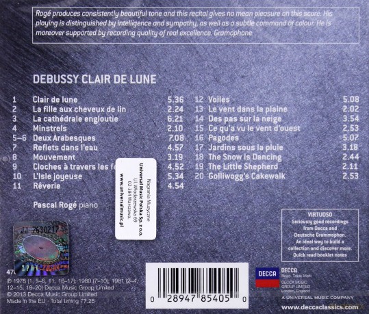 Pascal Roge: Debussy Clair De Lune (Virtuoso) [CD]