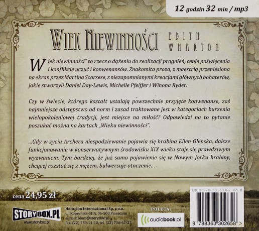 Wiek niewinności - Edith Wharton (digipack) [AUDIOBOOK] [CD-MP3]  