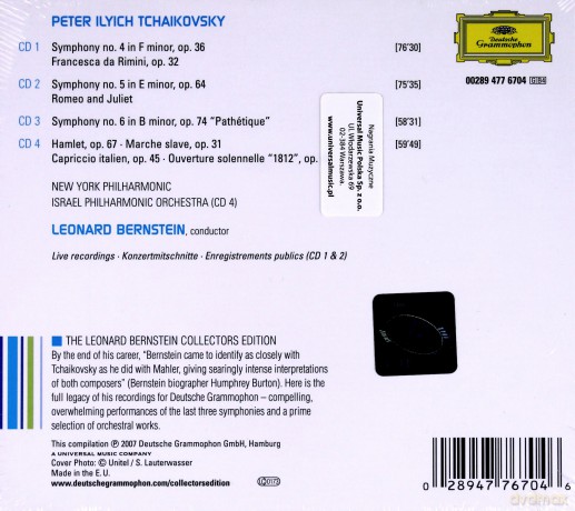 Leonard Bernstein: Tchaikovsky:Symphonies 4,5,6 Collectors [4CD]