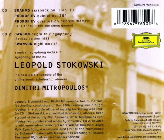 Leopold Stokowski: Brahms:Serenade No.1,Dawson:A Negro Fold [2CD]
