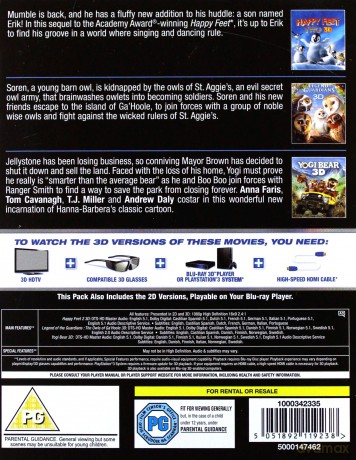 Happy Feet 2 3D/Yogi Bear 3D/Legend Of The Guardians 3D [BOX] [Blu-ray 3D]+[Blu-Ray]
