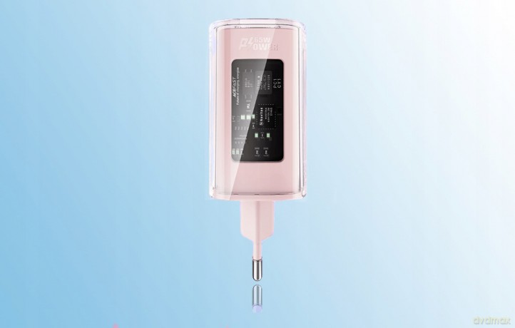 Acefast ładowarka GaN 65W 3 porty (1xUSB, 2xUSB C) różowa (A45)