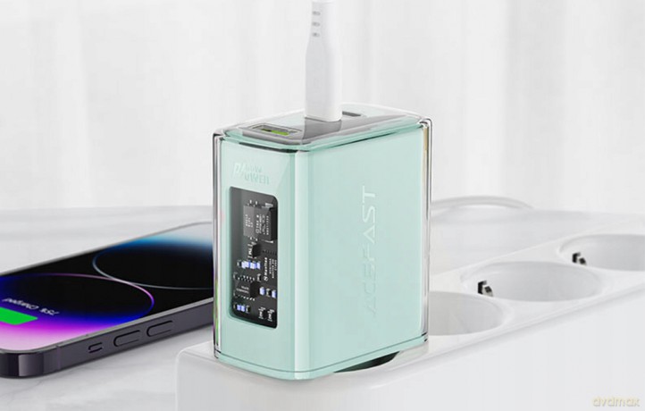 Acefast ładowarka GaN 65W 3 porty (1xUSB, 2xUSB C) szara (A45)