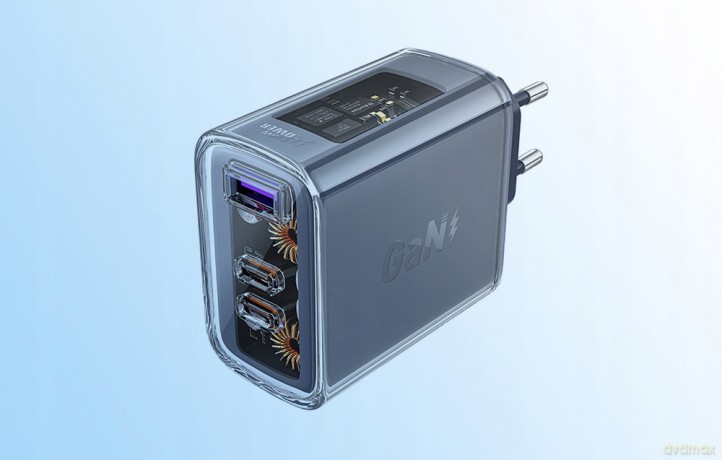 Acefast ładowarka GaN 65W 3 porty (1xUSB, 2xUSB C) szara (A45)