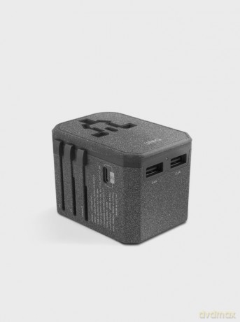 Adapter podróżny Uniq Voyage LITHOS Collective 33W 2xUSB PD 18W QC 3.0 - szary