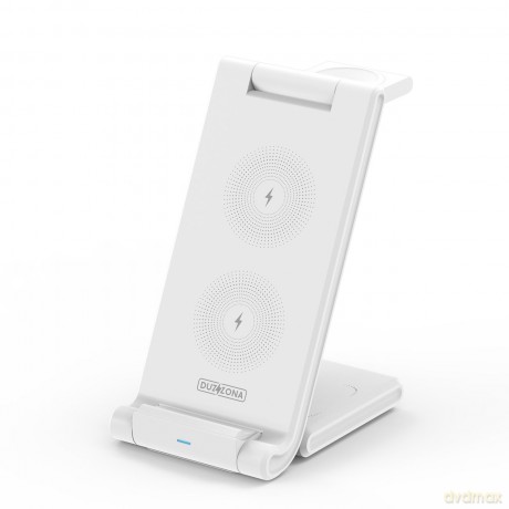 Bezprzewodowa ładowarka 3w1 do telefonów Qi 15W oraz smartwatchy Samsung Galaxy Duzzona W10-S - biała