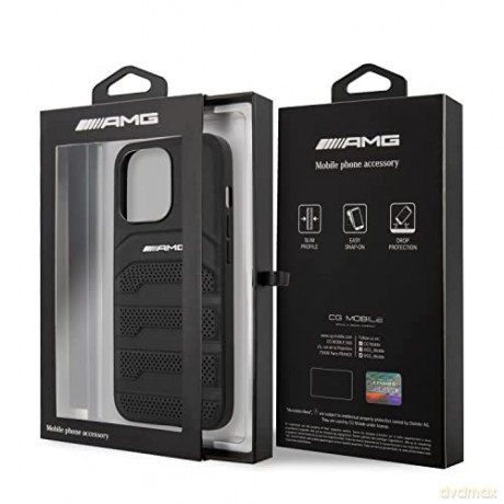 Etui AMG Leather Debossed Lines na iPhone 14 Pro Max - czarne