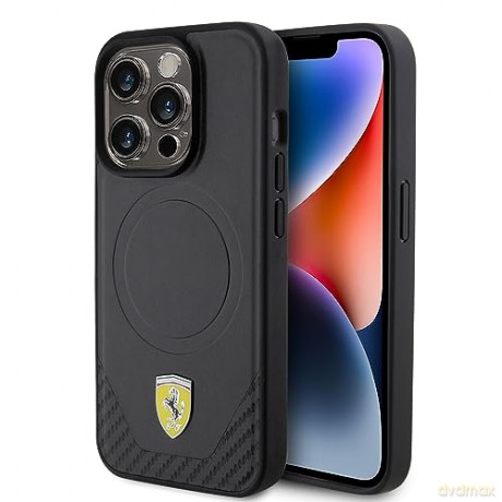 Etui Ferrari Carbon Metal Logo MagSafe na iPhone 15 Pro - czarne