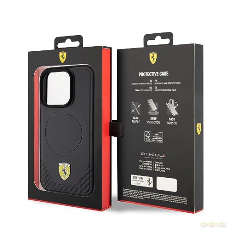 Etui Ferrari Carbon Metal Logo MagSafe na iPhone 15 Pro - czarne