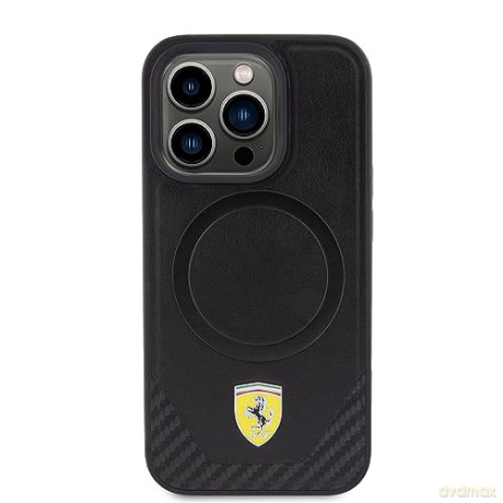 Etui Ferrari Carbon Metal Logo MagSafe na iPhone 15 Pro - czarne