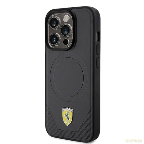 Etui Ferrari Carbon Metal Logo MagSafe na iPhone 15 Pro - czarne