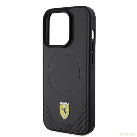 Etui Ferrari Carbon Metal Logo MagSafe na iPhone 15 Pro - czarne