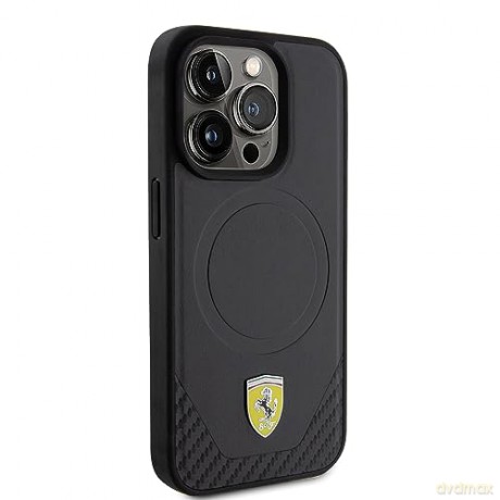 Etui Ferrari Carbon Metal Logo MagSafe na iPhone 15 Pro - czarne