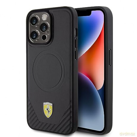 Etui Ferrari Carbon Metal Logo MagSafe na iPhone 15 Pro Max - czarne