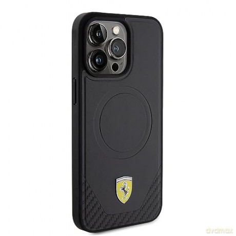 Etui Ferrari Carbon Metal Logo MagSafe na iPhone 15 Pro Max - czarne