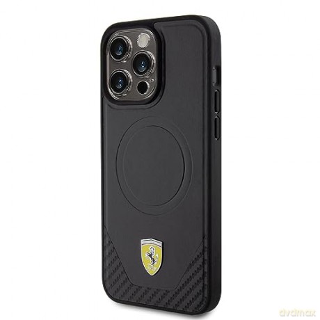 Etui Ferrari Carbon Metal Logo MagSafe na iPhone 15 Pro Max - czarne