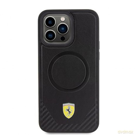 Etui Ferrari Carbon Metal Logo MagSafe na iPhone 15 Pro Max - czarne