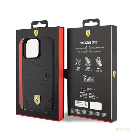 Etui Ferrari Carbon Metal Logo MagSafe na iPhone 15 Pro Max - czarne