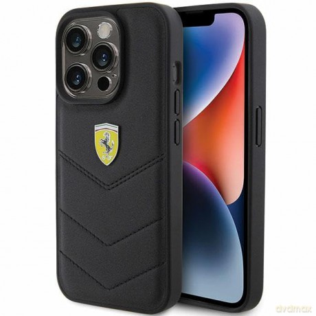 Etui Ferrari Quilted Metal Logo na iPhone 15 Pro - czarne