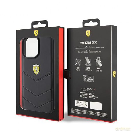 Etui Ferrari Quilted Metal Logo na iPhone 15 Pro Max - czarne