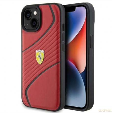 Etui Ferrari Twist Metal Logo na iPhone 15 - czerwone