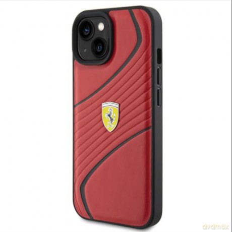 Etui Ferrari Twist Metal Logo na iPhone 15 - czerwone